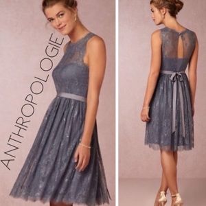 Anthropologie BHLDN Hitherto Celia blue gray eyelash lace overlay midi dress 12